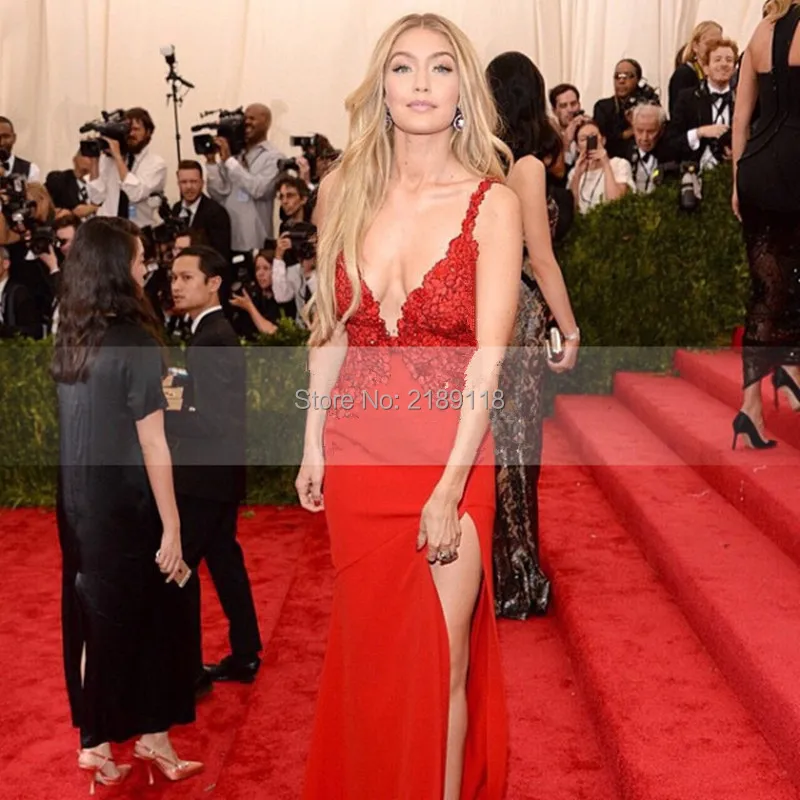2016 Met Gala Gigi Hadid Red Carpet Dresses Long Sexy