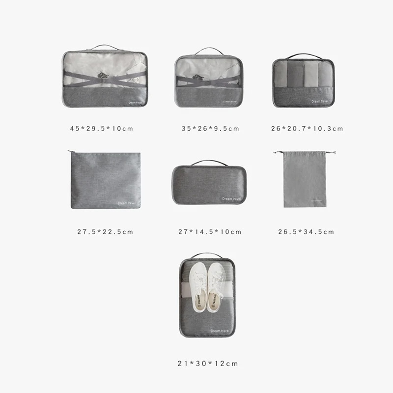 Skup HMUNII 7 sztuk wodoodporne podróżne torby do przechowywania o dużej pojemności siatka kostka do pakowania ubrań organizer bagażu etui akcesoria podróżne