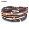 ALLYES-Pulseras de cuero genuino con cuentas de Metal para mujer, tiras finas a la moda, pulsera envolvente ancha multicapa Bohemia, joyería para mujer 2022 ► Foto 1/6