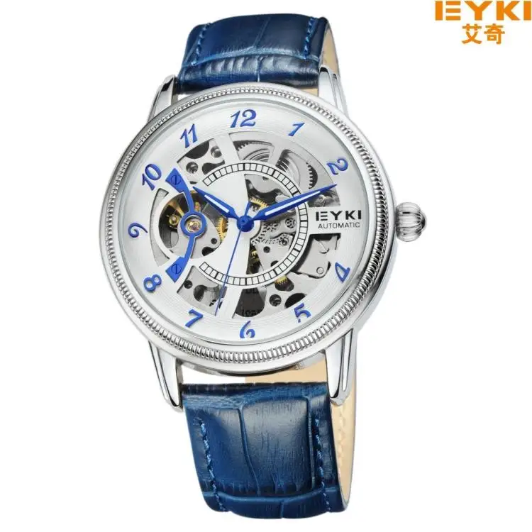 

Brand Gentlemen Luminous Skeleton Automatic Mechanical Wristwatch Round Analog Watch Leather Relogios Masculinos Watch EFL8752