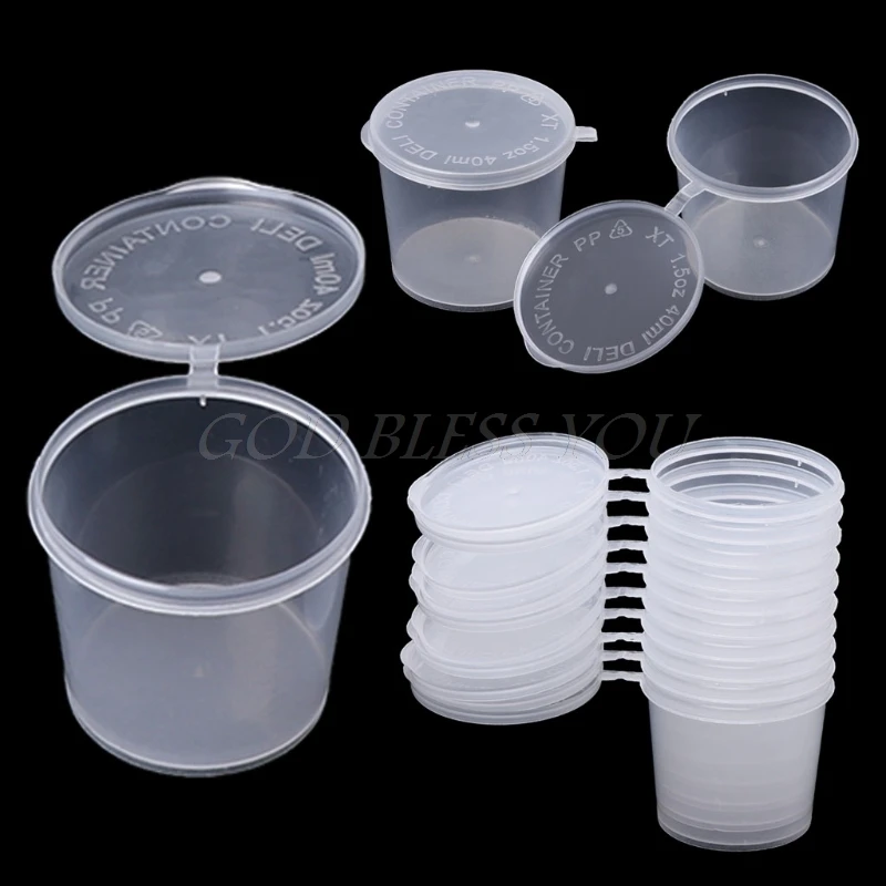 

Plastic Disposable Sauce Cup Clear Salad Dressing Food Storage Containers + Lids