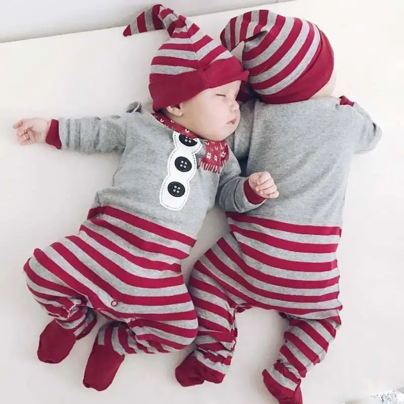 

Christmas baby clothes winter romper hat set Cotton newborn pajamas Infant boys girls Jumpsuits long sleeve baby costume D3