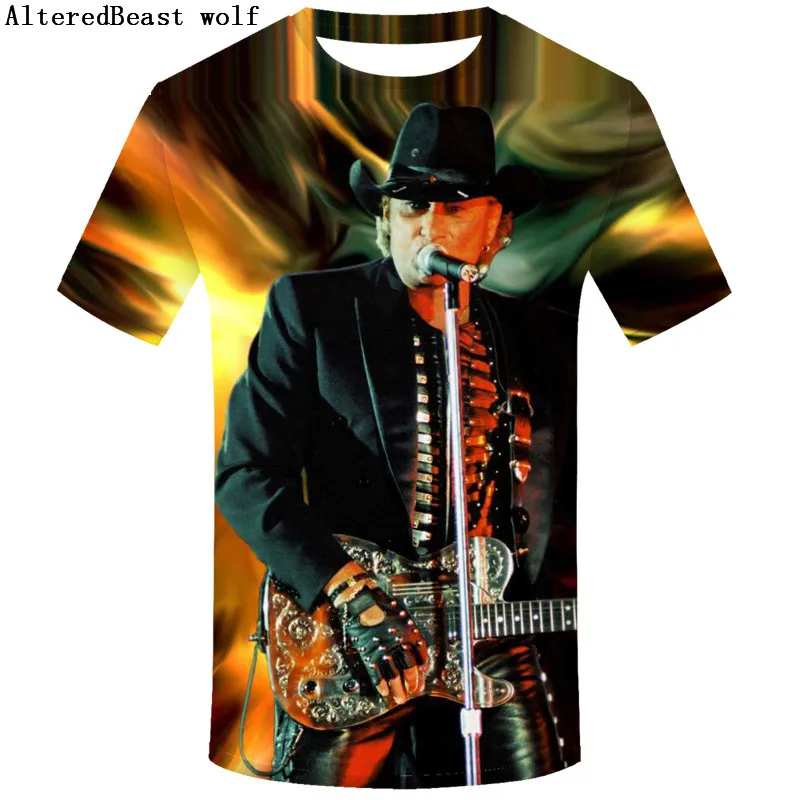 

Brand Johnny Hallyday French Rock Elvis Presley Men T-shirt Short Sleeve O Neck Funny Harajuku Camiseta Men top tees Shirt homme