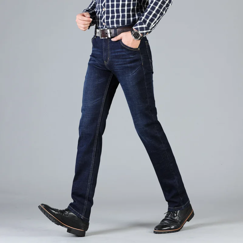 Осенне-весенний средний вес мужские повседневные байкерские джинсы из денима, тянущиеся джинсовые брюки, однотонные зауженные джинсы мужские уличные обтягивающие брюки - Цвет: Y9622 navy blue