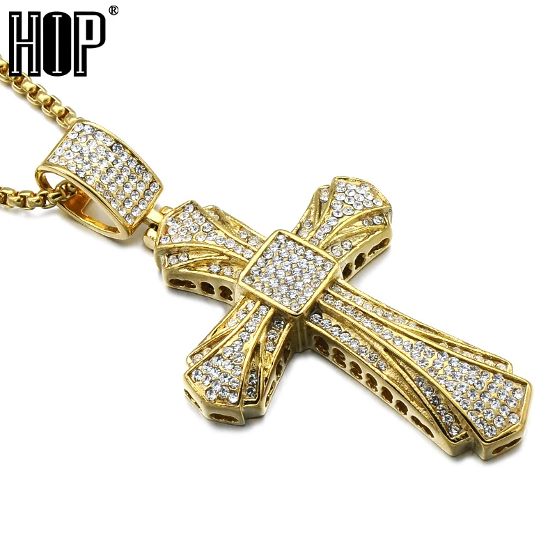 

Hip Hop Micro Pave Full Rhinestone Titanium Stainless Steel Iced Out Bling JESUS Christ Cross Pendants Necklaces for Men Jewelry