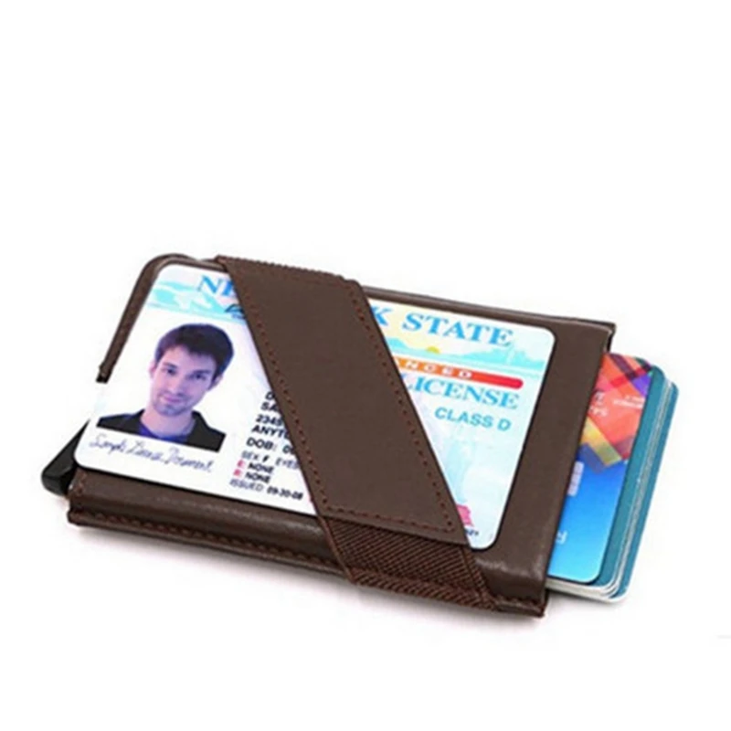

2019 New Aluminum Leather Wallet ID Business Card Holder Rfid Blocking Slim Metal Wallets Automatic slide Credit Card Case
