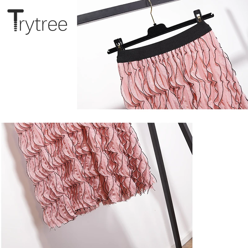 Trytree летняя Осенняя Повседневная многослойная полосатая Женская юбка с оборками юбка с эластичным поясом Женская трапециевидная юбка до середины икры 5 цветов юбки