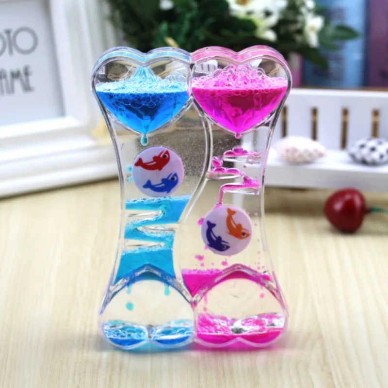 Colorful Glass Figurines Hourglass Clock Double Heart Type Dynamic