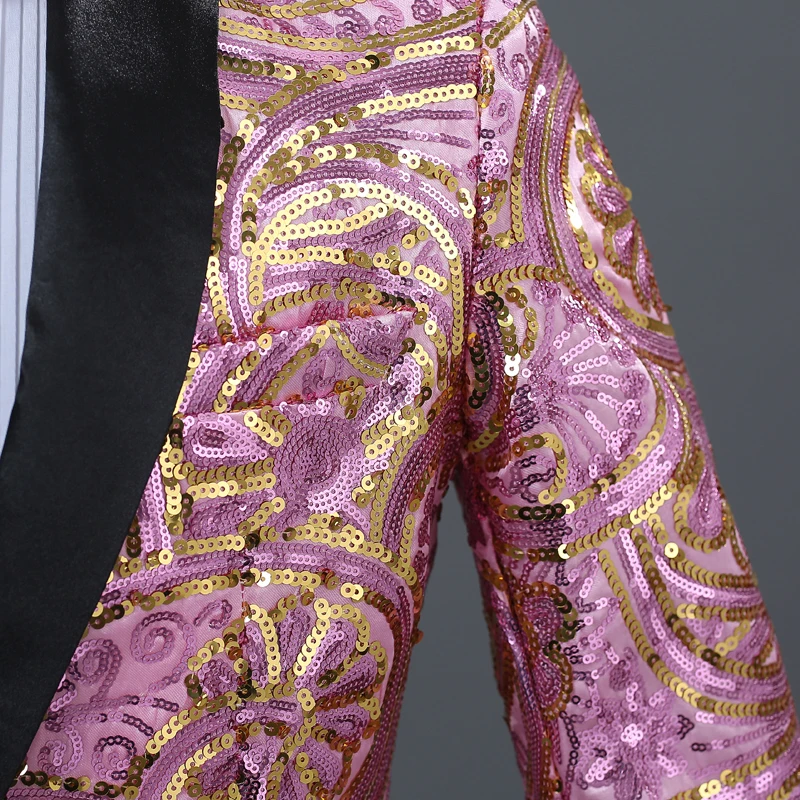 SHENRUN мужские розовые золотые Цветочные Блестки Необычные блестки Свадебные для певицы для сцены костюм пиджак годовой Блейзер ди-Джея с