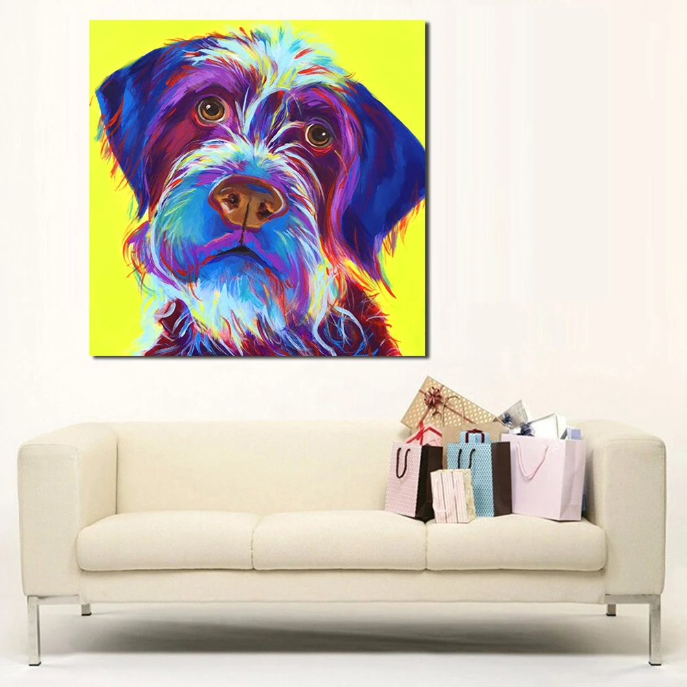 JQHYART Animal Oil Painting Cute Dog Wall Art Canvas Decorative Living ...