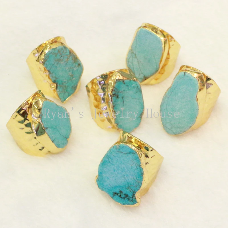 

HanKun Gold Color Edged Freedom Shape Turquoises Rings