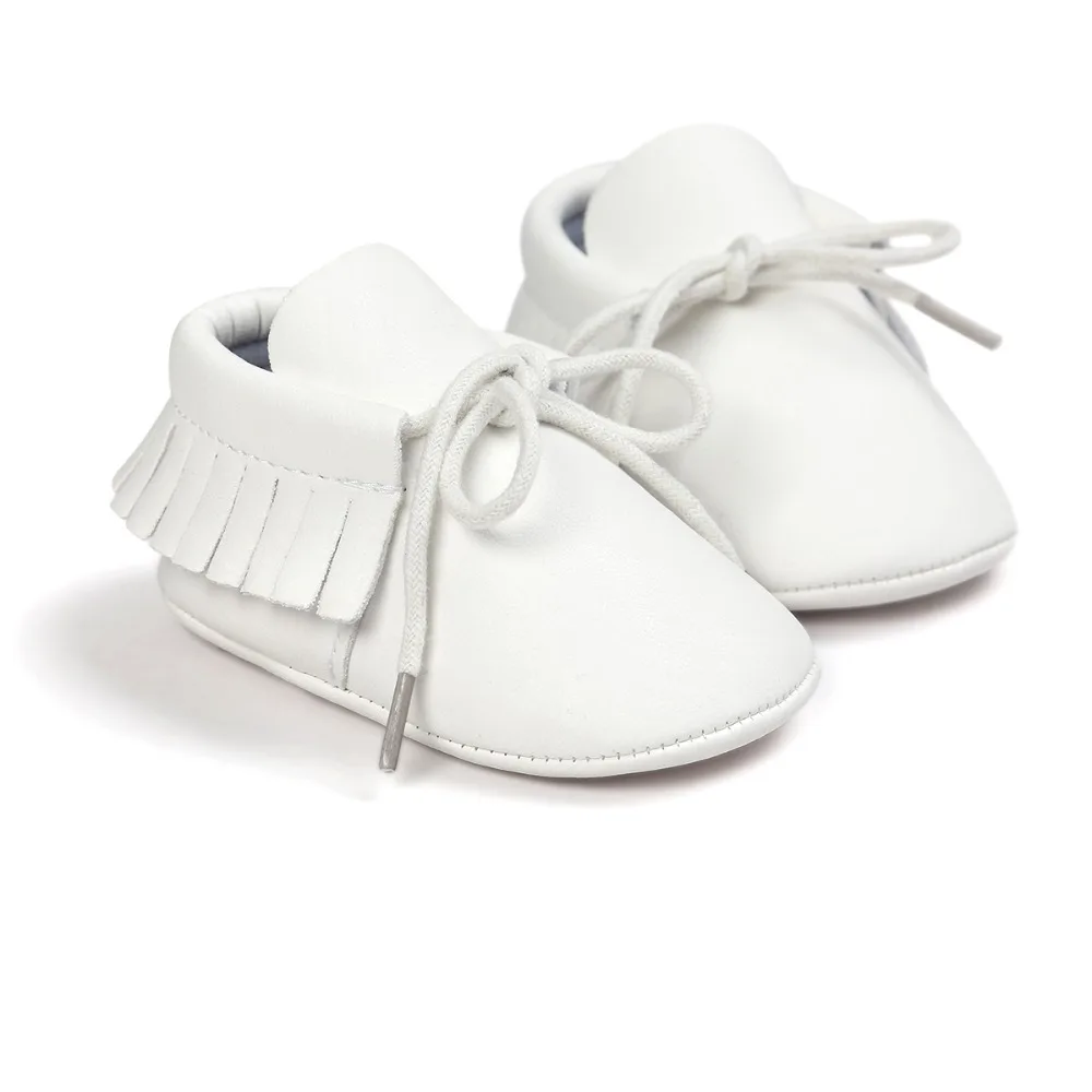 white color Baby Moccasins Soft Bottom Non slip Fashion Tassels Newborn