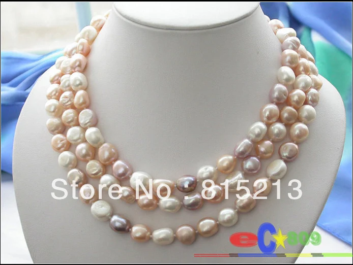 

ddh001225 3ROW 13MM multi color BAROQUE FRESHWATER CULTURED PEARL NECKLACE