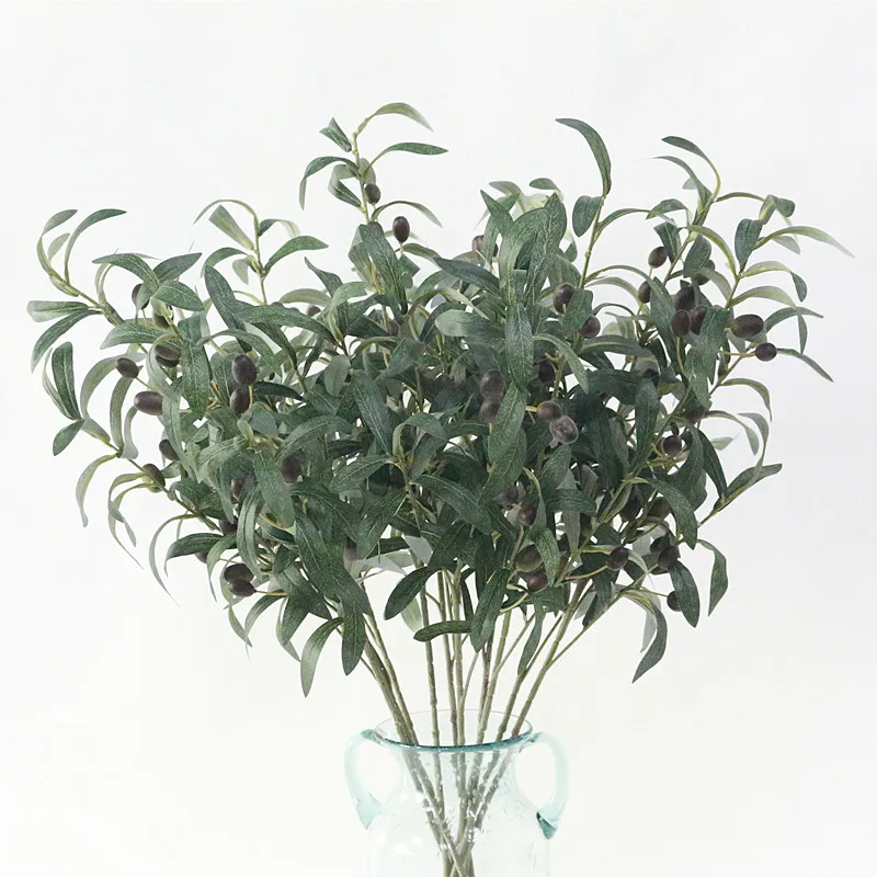 Flone Simulation Olive Branch Artificial Green Plant Leaves Artificial Flowers Branch For Home Wedding Party Decor (1)