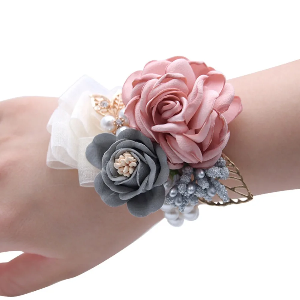 

Prom Cloth Rose Flower Party Bridal Wrist Flower Bridegroom Corsage Wedding Boutonnieres Hot Pink Bridesmaid Hand Flowers