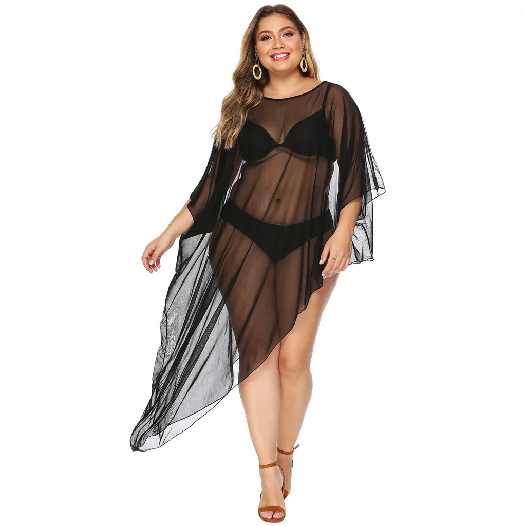 

Cover Up Beach Women's Smock Beach Cover Ups Sexy See Through Sheer Mesh T Shirt Dress Bathing Suit Cover Ups Robe De Plage