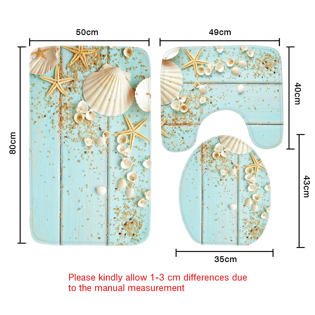 3 шт набор ковриков для ванной Морская звезда декоративные раковины галька шаблон Ванная комната нескользящий коврик комплект коврик для туалета Ванная комната продукты