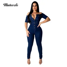 off the shoulder denim playsuit