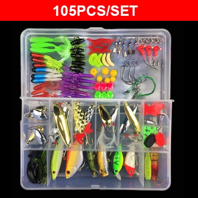 105pcs JACKFISH рыболовные приманки наборы рыболовные приманки набор с коробкой пластиковые силиконовые приманки воблер металлические жесткие приманки мягкие приманки для рыболовных снастей - Цвет: 105pcs