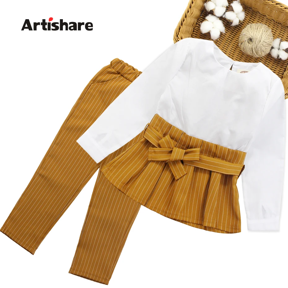 

Girls Clothes Striped Shirt + Pants 2PCS Girl Clothing Set Autumn Winter Children'S School Clothes 6 8 10 12 13 14 Year