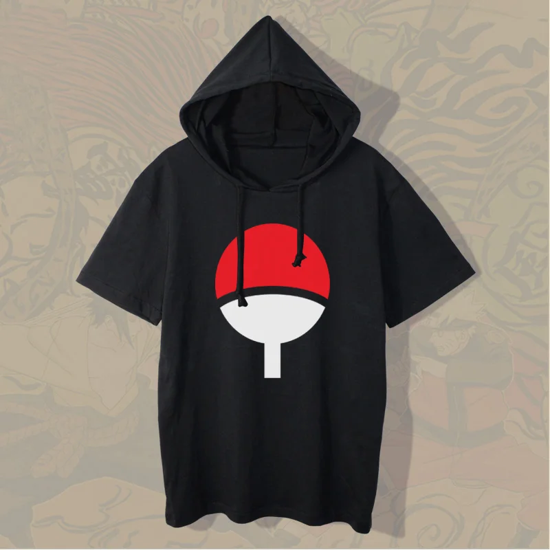 

2018 Naruto Short Sleeve Hooded T-shirt Casual Summer Women Men's Clothing Uchiha Sasuke Sharingan Cosplay cotton T Shirts Tees