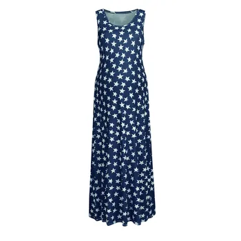 

Summer New Fashion Women Maternity Sleeveless Pregnancy Sundress Star Print 4th Of July Dress Wholesale Free Ship Z4