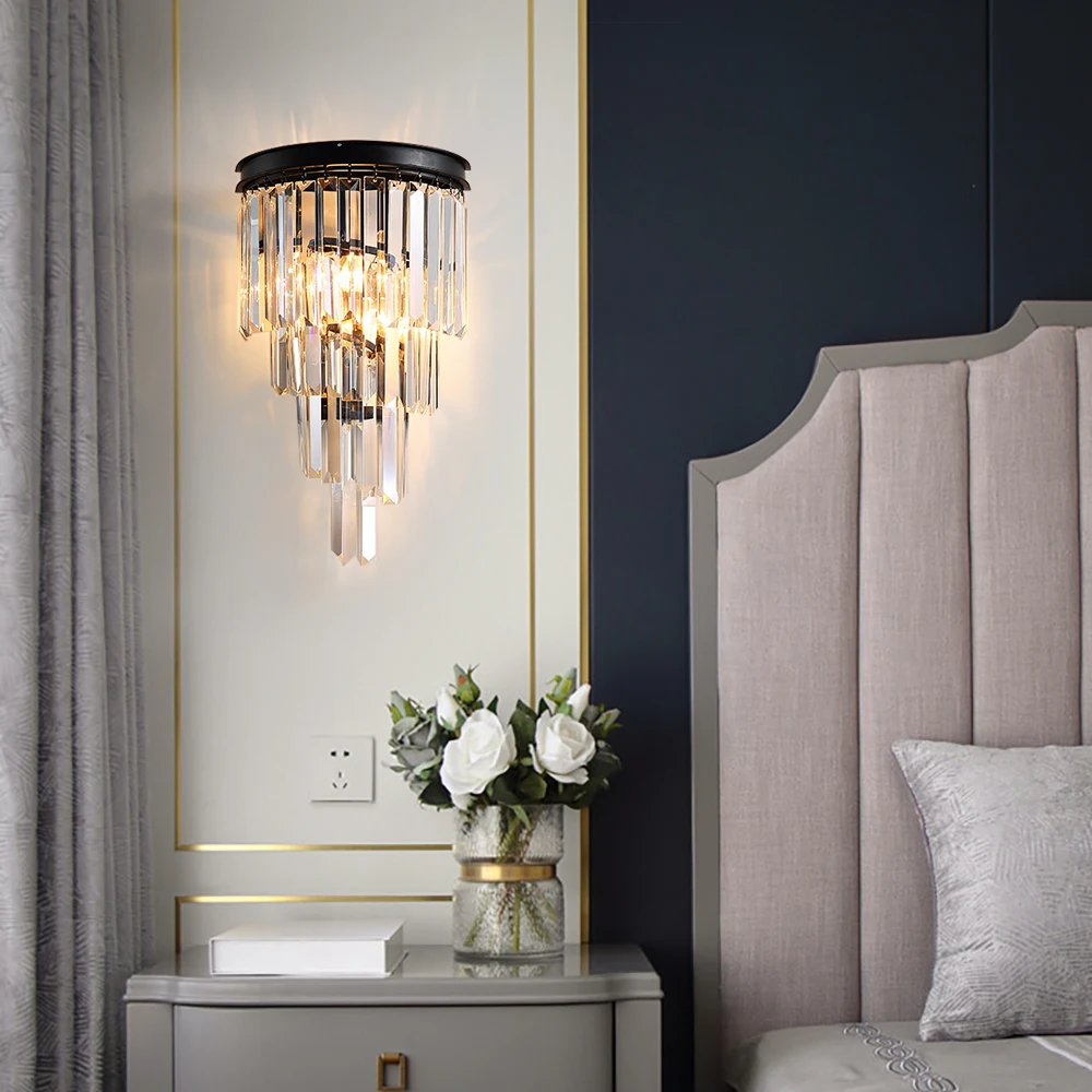 

Black/gold crystal wall lamp aisle corridor wall light living room bedroom TV background luxury wall sconce indoor fixtures