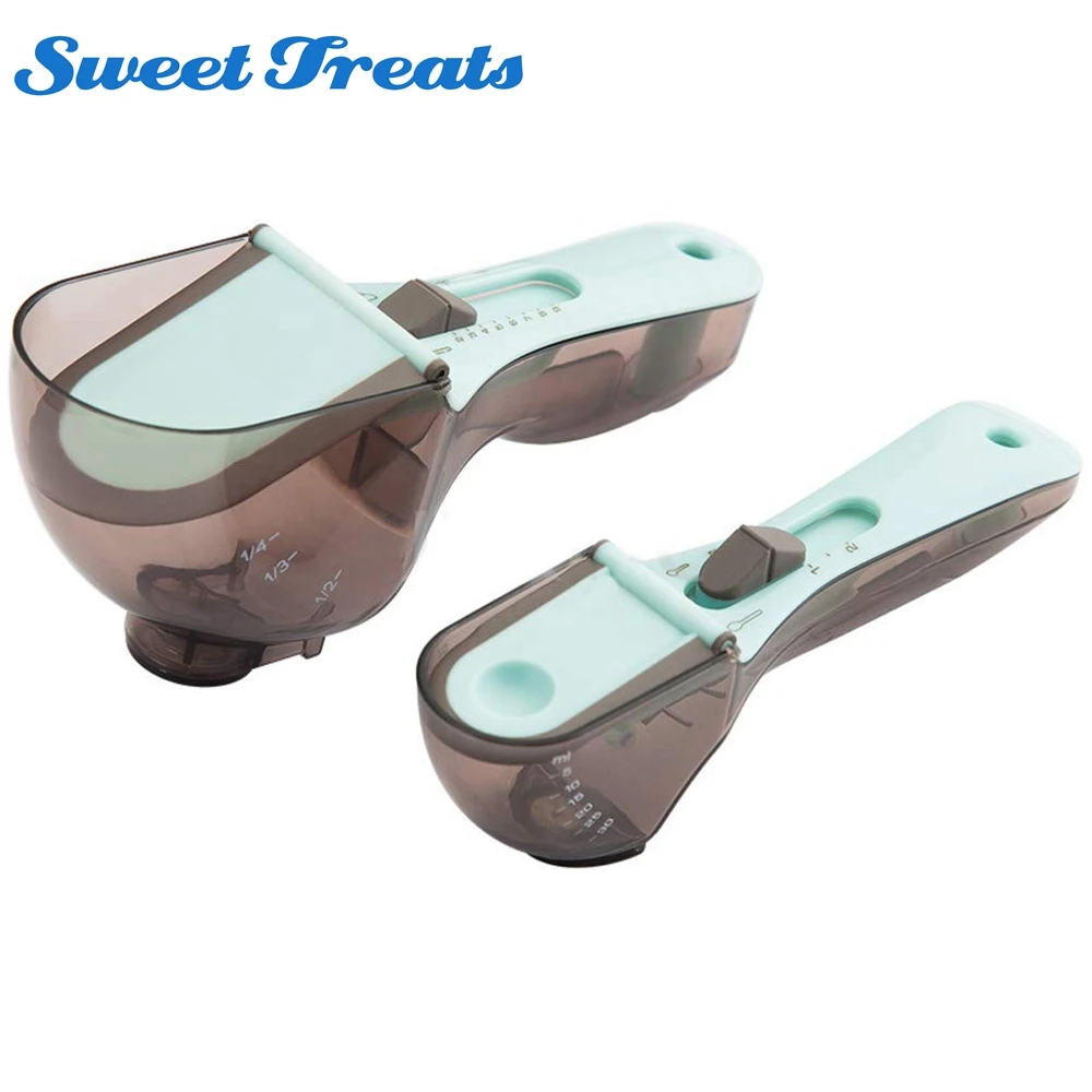 

2 pcs/Set Adjustable Measuring Spoon Plastic Measure Cup with Scale for Kitchen Cooking Scoops Tools Bakeware Baking Accessoires