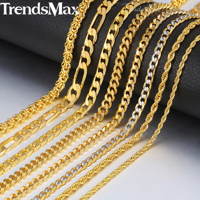 Trendsmax Gold Necklace For Men Women Figaro Rope Snake Cuban Link