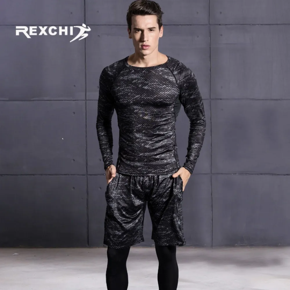 REXCHI 5 قطعة/المجموعة الرجال رياضية بدلة رياضية رياضة اللياقة البدنية ضغط الملابس تشغيل الركض الرياضة ارتداء ممارسة ملابس محكمة للتمرين