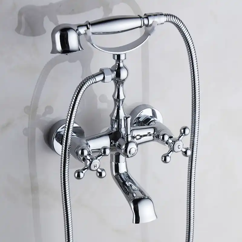 Bathtub Faucet Brass Chrome Bath Shower Set Silver Wall Mount Rain