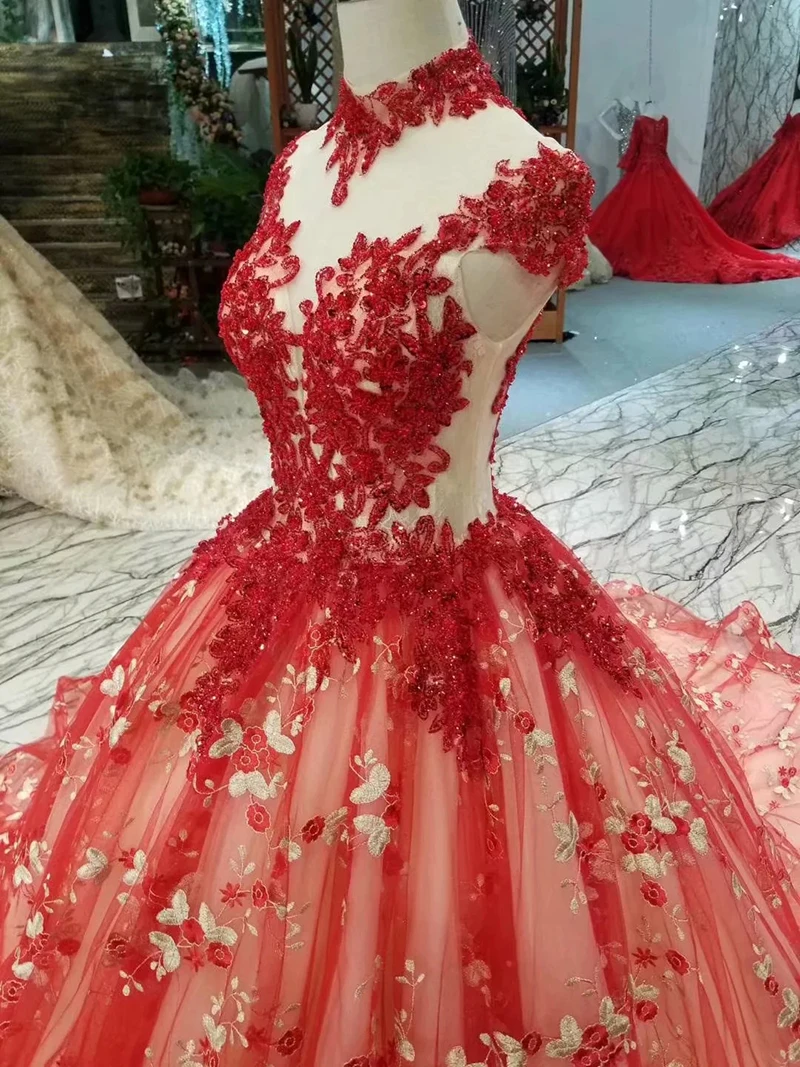 LSS332 Красные Свадебные платья для вечеринок с высоким вырезом и рукавами-крылышками Вечерние платья Длинные праздничные платья для