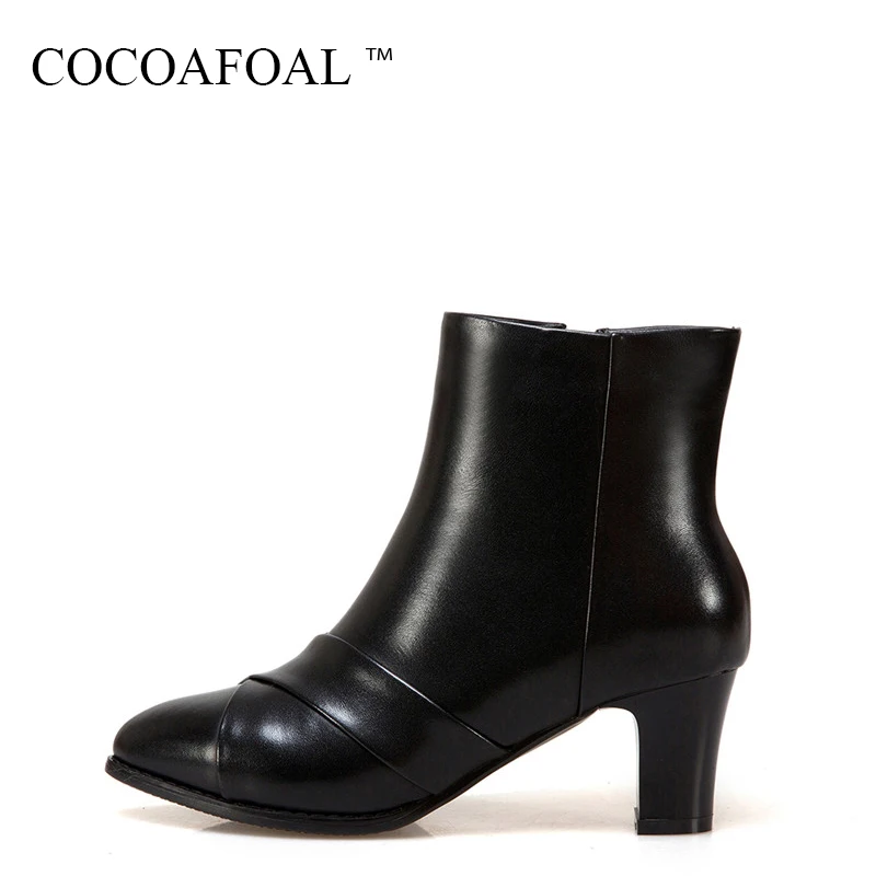 

COCOAFOAL Woman Beige Riding Equestrian Boots Winter Plus Size 33 43 Black Martin Boots Genuine Leather Zipper High Heeled Boots