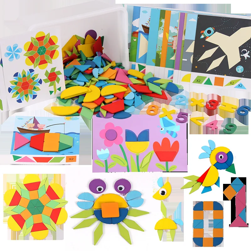 

200PCS Wooden Montessori fun puzzle jigsaw puzzle puzzle boxed children's toys puzzle enlightenment Building