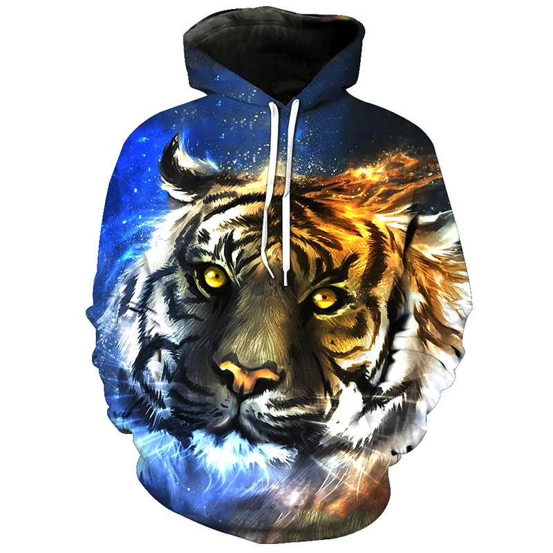 Cloudstyle 3D Hoodies Men Star Tiger 3D Animal Print