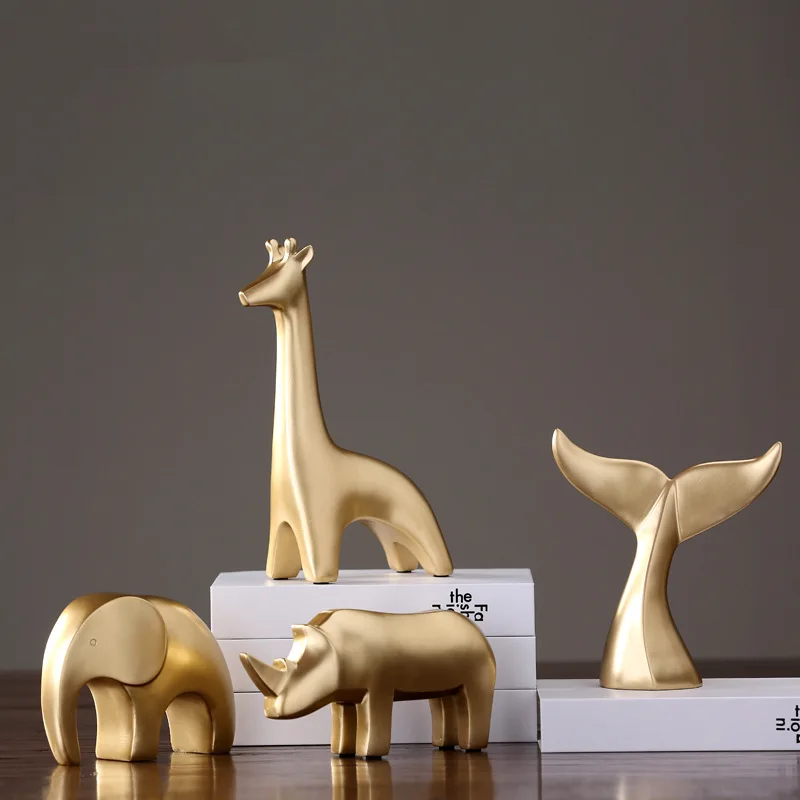 Beste Golden Animal Decoratie Olifant Rhino Giraffe Vis Miniatuur Modellen Home Decoraties Ambachten Hars Ambachten X #039;mas Gift