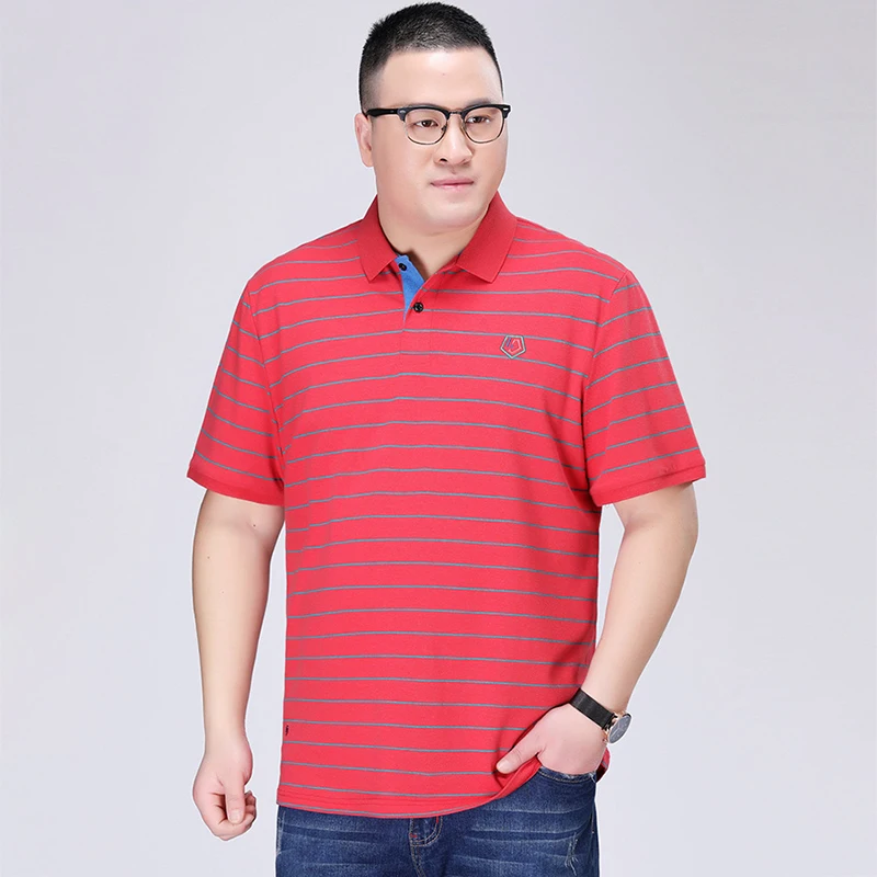 

2019 Summer Casual Men Polo Short Sleeve Striped Breathable Cotton High Quantity Male Plus Size Top Business Casual