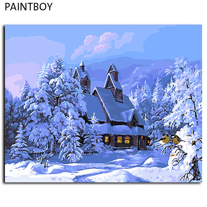 

Frameless Snow Landscape DIY Painting By Numbers Canvas Oil Painting Home Decoration For Living Room 40*50cm Wall Art GX4226
