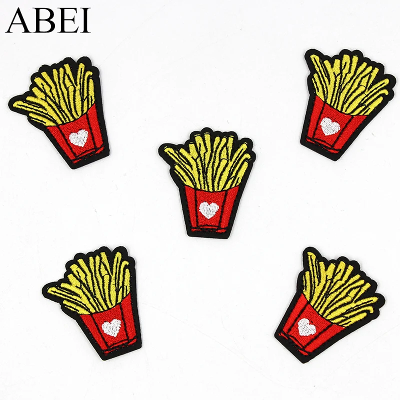 

10pcs/lot Embroidered French fries Patches Iron On Fast Food Appliques Diy Garments Clothes Jeans Coats Stickers Handmade Bagde