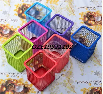 

2pcs Metal Rectangle Shaped Mesh Pen Pencil Holder Organizer Eraser Stationery Container Fuchsia 8.5 x 9.5cm