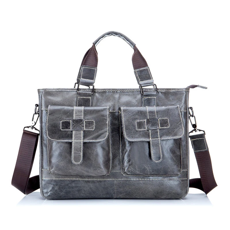 

BULLCAPTAIN New Fashion Male Commercial Briefcase Real Leather Vintage Men'S Messenger Bag Casual Business Bag (Iron Cyan)