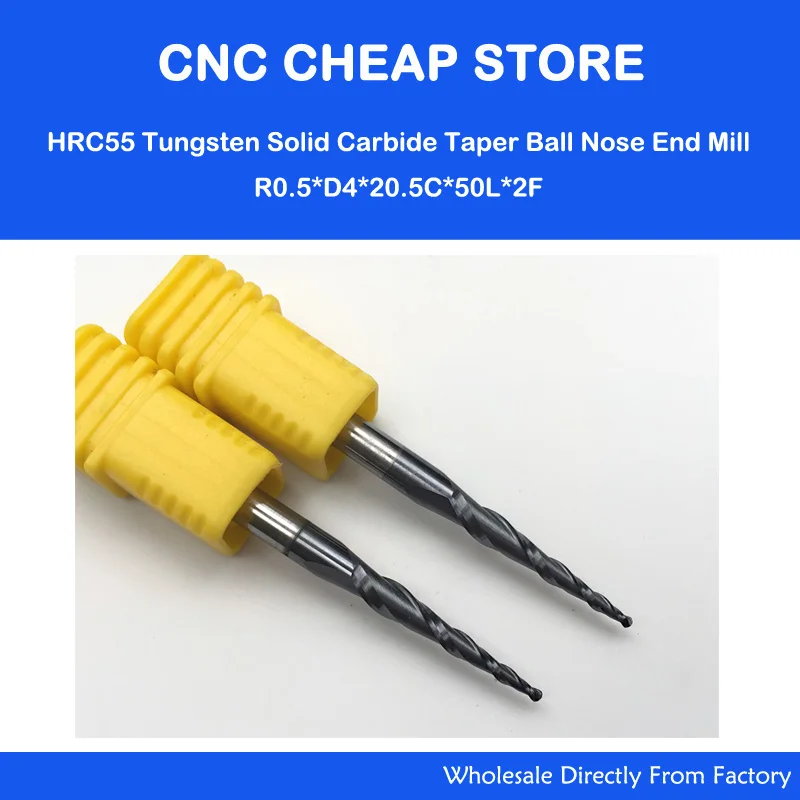 

2PCS Free shipping,4mm*R0.5*20.5*50L 2F,CNC NANO solid carbide end mill,woodworking conical router bit, 2 flutes taper ball nose