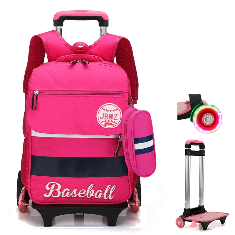 

ZHIERNA Backpack Pick Girl Bag 2/6 Wheels Can Be Flash Trolley Backpack 2 pcs/sets of Wheels Detachable child Climb Stair Cute