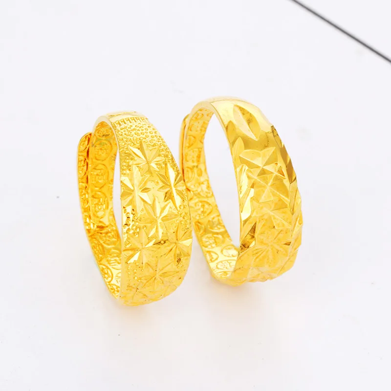 

CHENFAN Sand gold hollowed out four Geometric Open dainty ring finger plating 24k gold ring adjustable rings for women