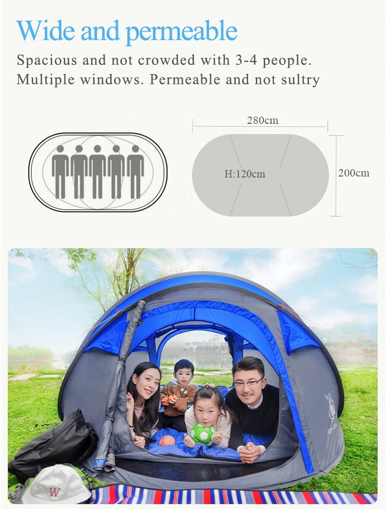 Automático de Velocidade Barraca de Acampamento Prova de Vento Barraca ao ar Grande Lance 3 4 Pessoas Livre Aberto Jogando Pop up Praia à à Prova d' Água Grande Espaço 5 prova de vento à prova dlarge água