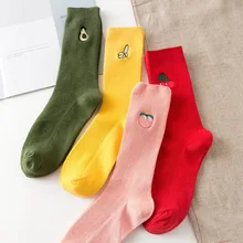 Милые кавайные носки для девочек с мультипликационным принтом фруктов, авокадо, банан, вишня, персик, meias, корейские забавные носки с вышивкой в стиле Харадзюку