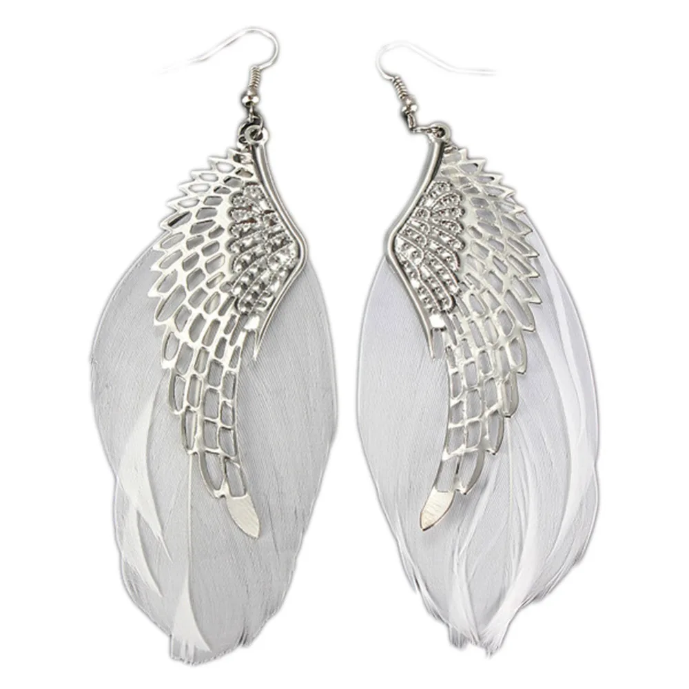 New 1 Pair Retro Lady Women Angel Wings Feather Earrings Ear Stud Alloy ...