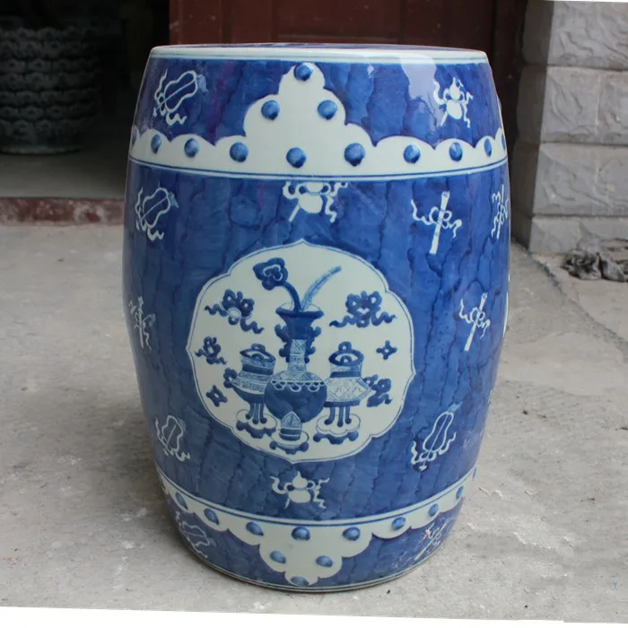 Jingdezhen Large Garden porcelain drum stool ceramic stool for dressing table Blue And White chinese ceramic stool (2)