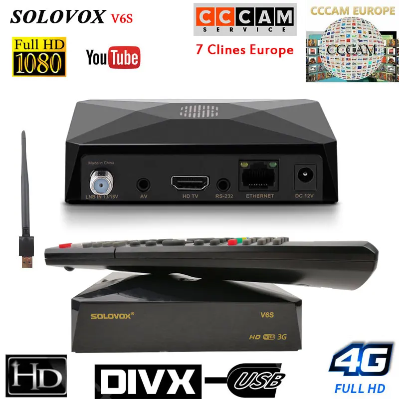Solovox V6S коробка спутникового ресивера Поддержка H.265 m3u IPTV USB Wi-Fi, Поддержка испанский 7 Клин CCCAM Biss ключей PowerVu DRE PowerVU