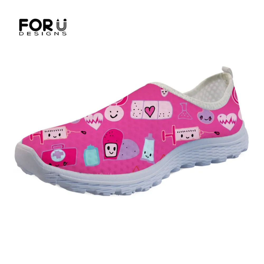 

FORUDESIGNS 3D Kawaii Medical Pink Women Flats Shoes Woman Casual Sneakers Fashion Summer Ladies Mesh Lazy Slip On Shoes Zapatos